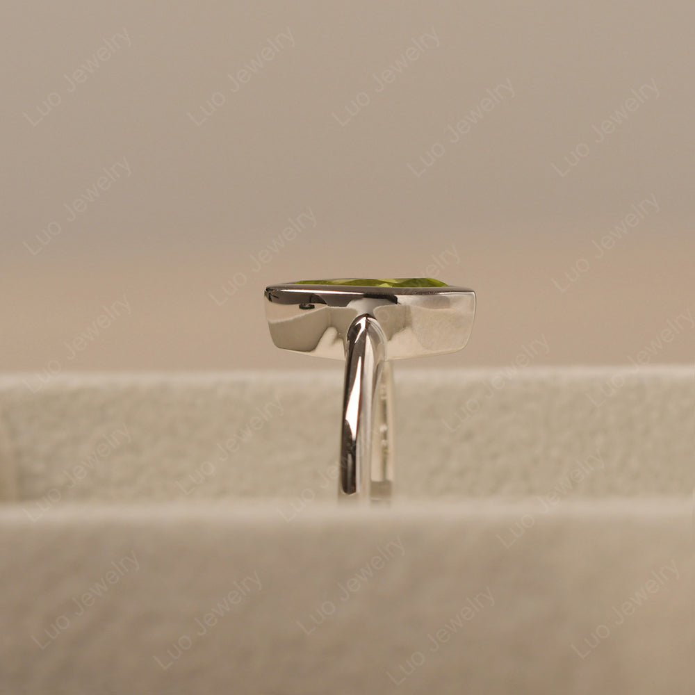 Marquise Cut Peridot Bezel Set Engagement Ring - LUO Jewelry
