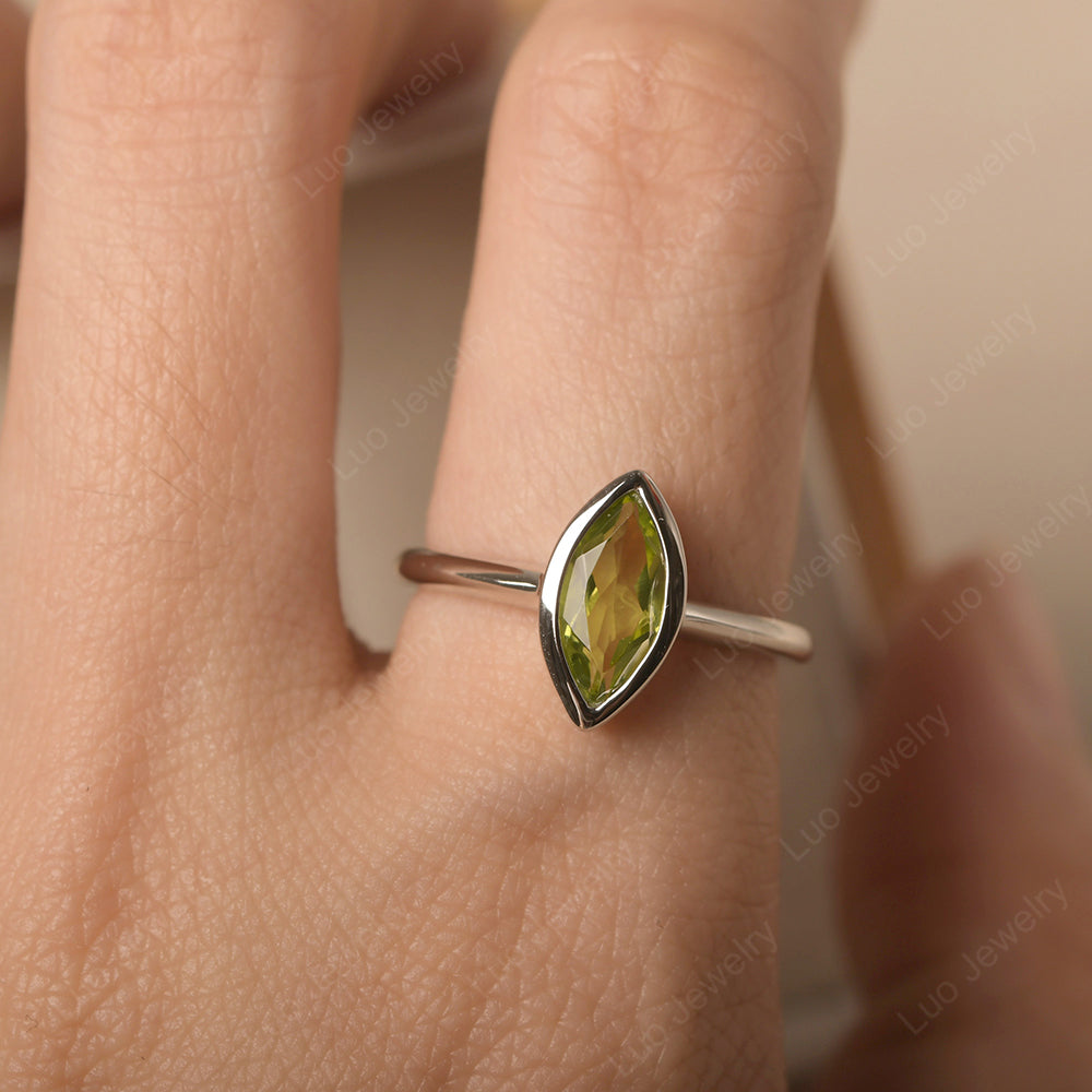 Marquise Cut Peridot Bezel Set Engagement Ring - LUO Jewelry