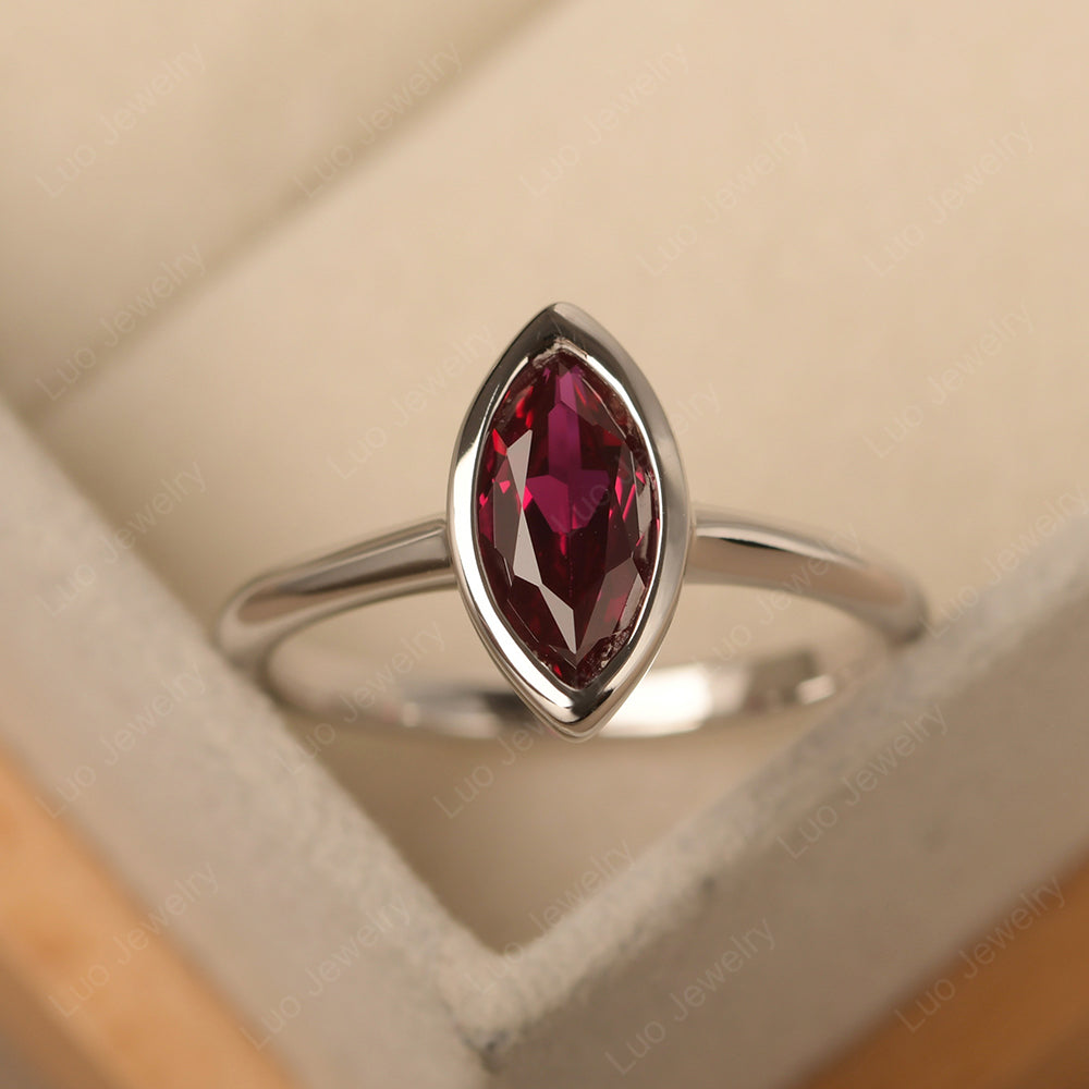 Marquise Cut Ruby Bezel Set Engagement Ring - LUO Jewelry