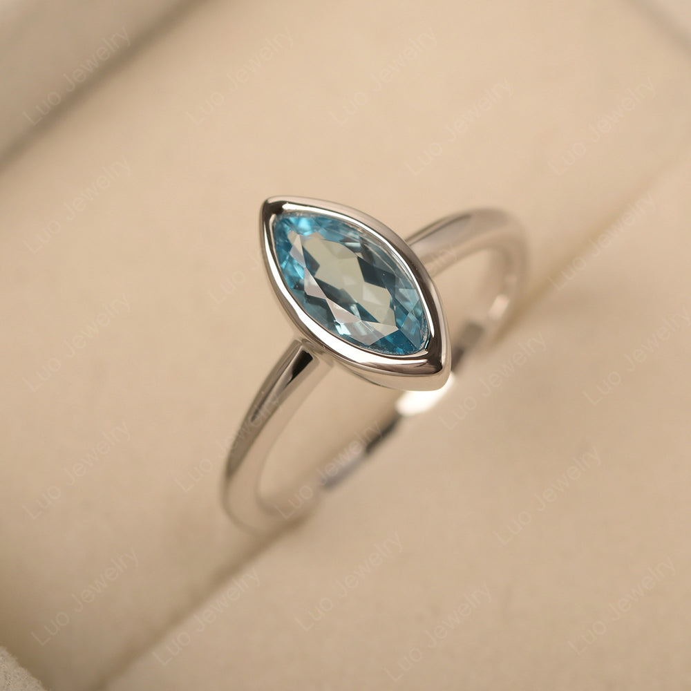 Marquise Cut Swiss Blue Topaz Bezel Set Engagement Ring - LUO Jewelry