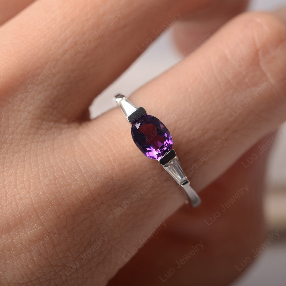 Oval Cut Amethyst East West Engagement Ring - LUO Jewelry