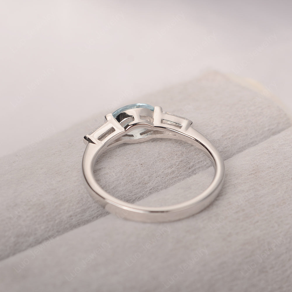 Oval Cut Aquamarine East West Engagement Ring - LUO Jewelry