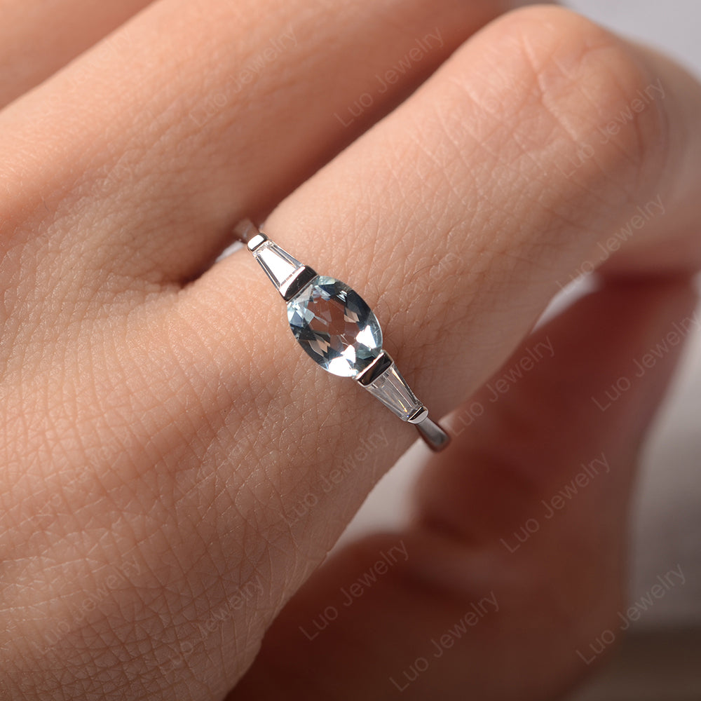 Oval Cut Aquamarine East West Engagement Ring - LUO Jewelry