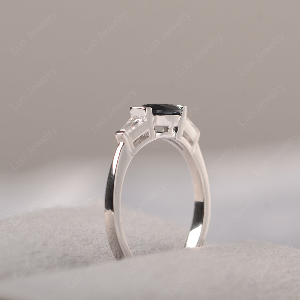 Oval Cut Black Spinel East West Engagement Ring - LUO Jewelry