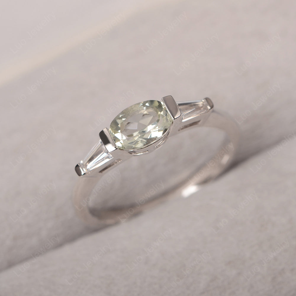 Oval Cut Green Amethyst East West Engagement Ring - LUO Jewelry