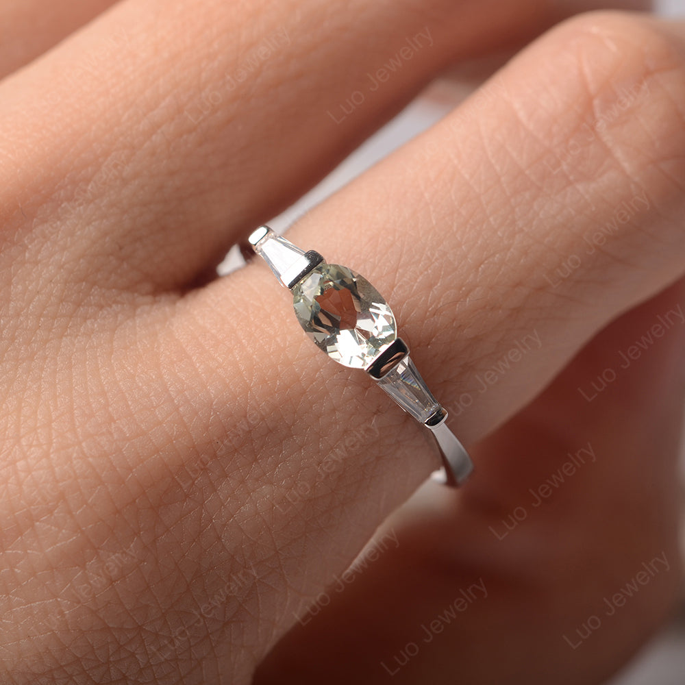 Oval Cut Green Amethyst East West Engagement Ring - LUO Jewelry