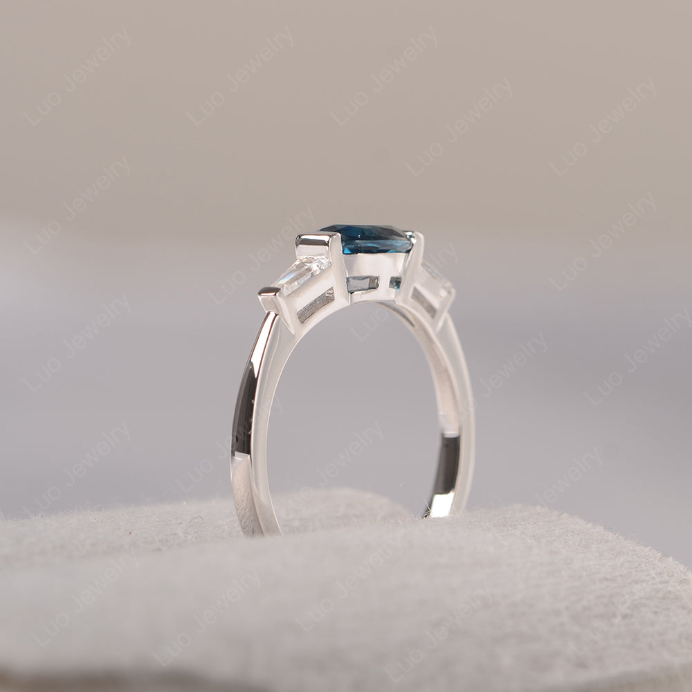 Oval Cut London Blue Topaz East West Engagement Ring - LUO Jewelry