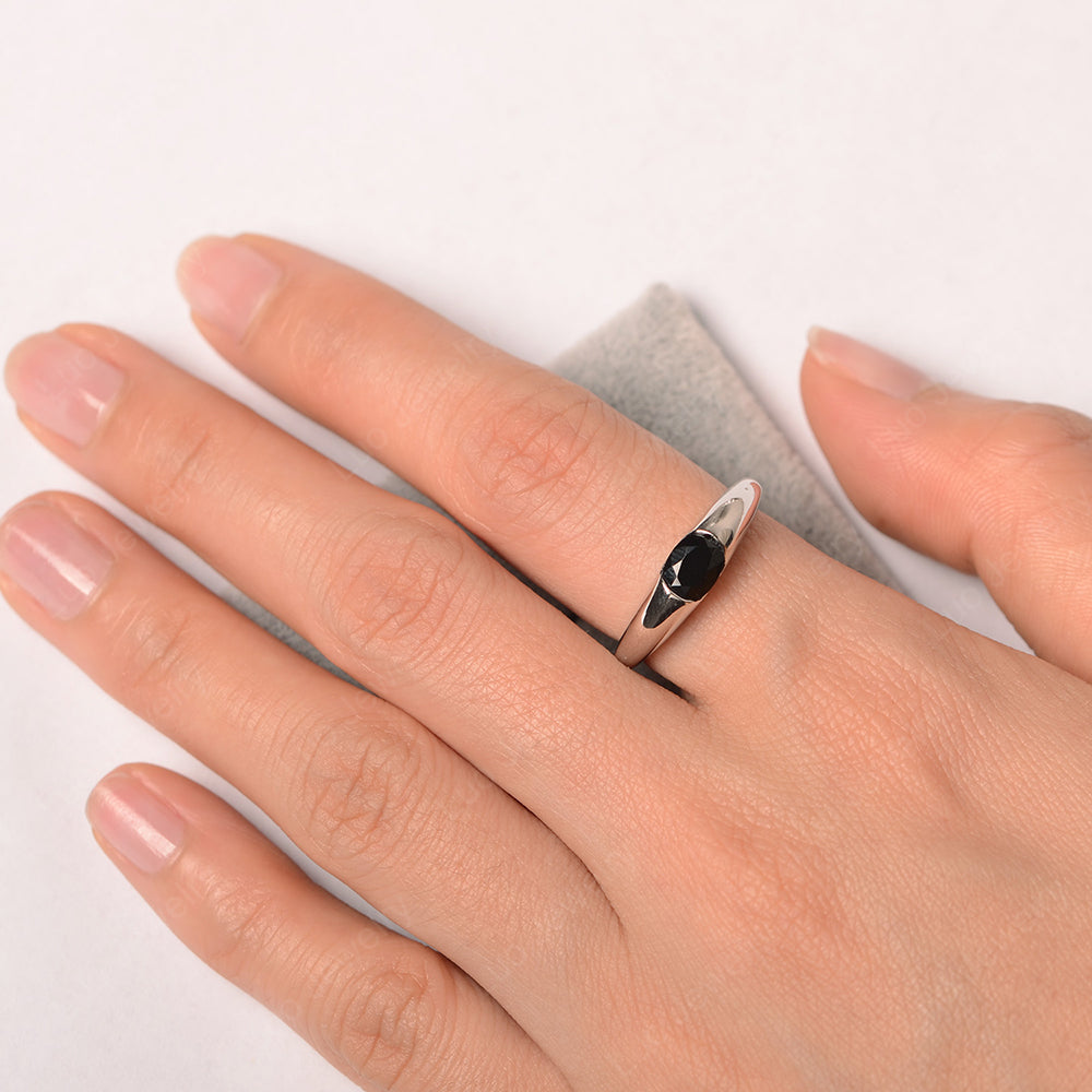 Black Stone Ring East West Bezel Set Engagement Ring - LUO Jewelry