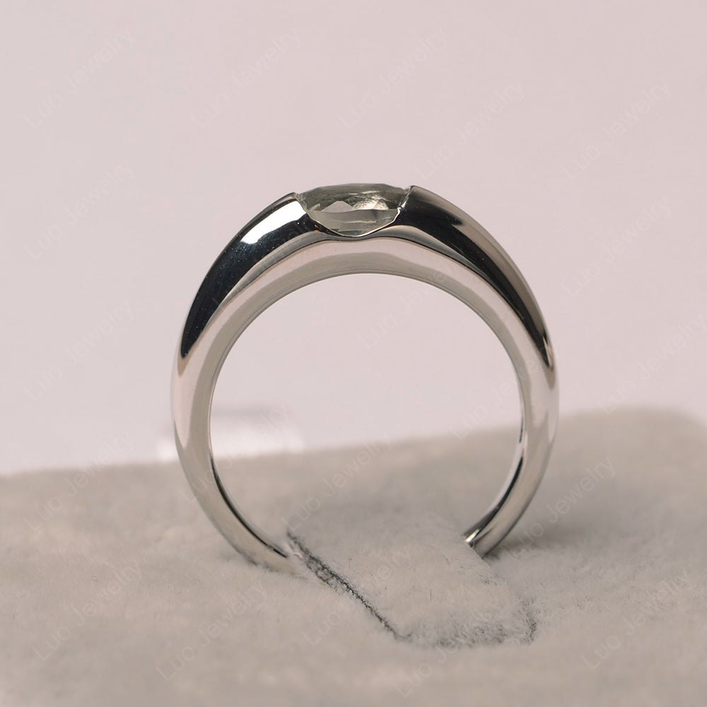 Green Amethyst Ring East West Bezel Set Engagement Ring - LUO Jewelry