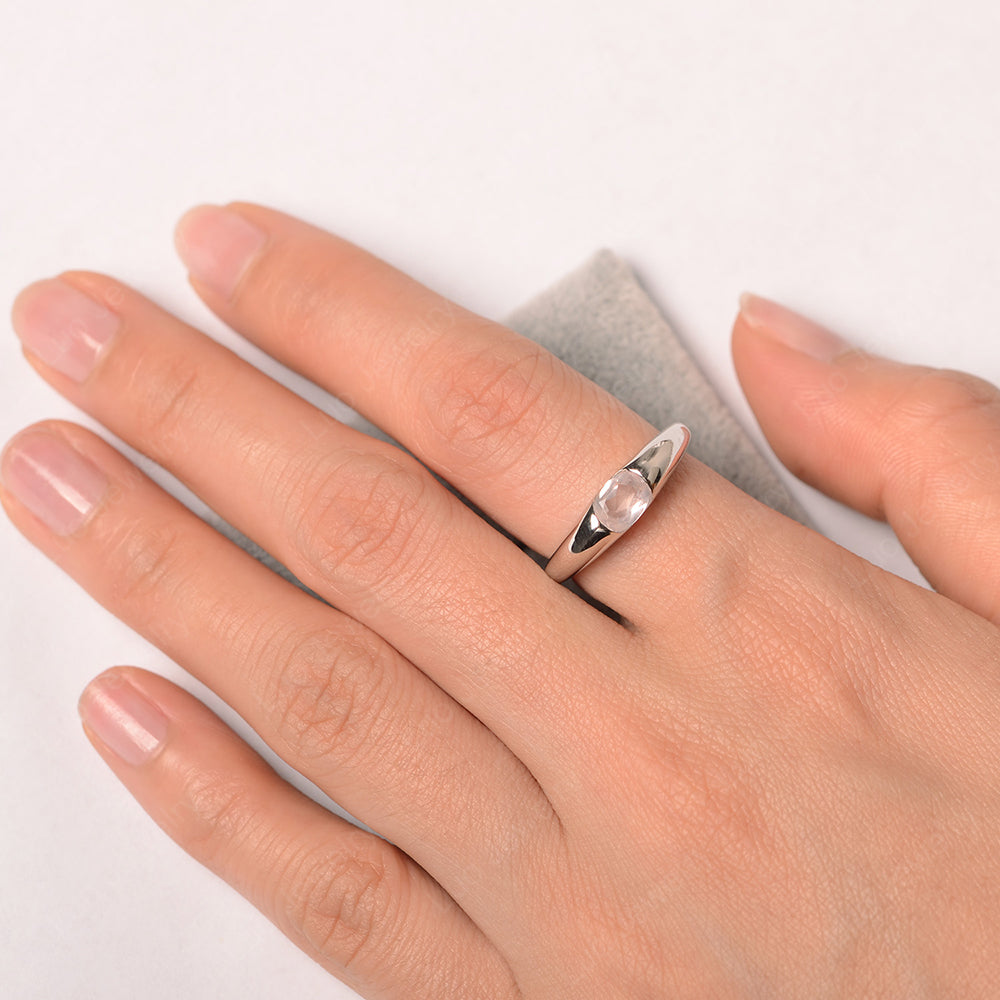 Rose Quartz Ring East West Bezel Set Engagement Ring - LUO Jewelry