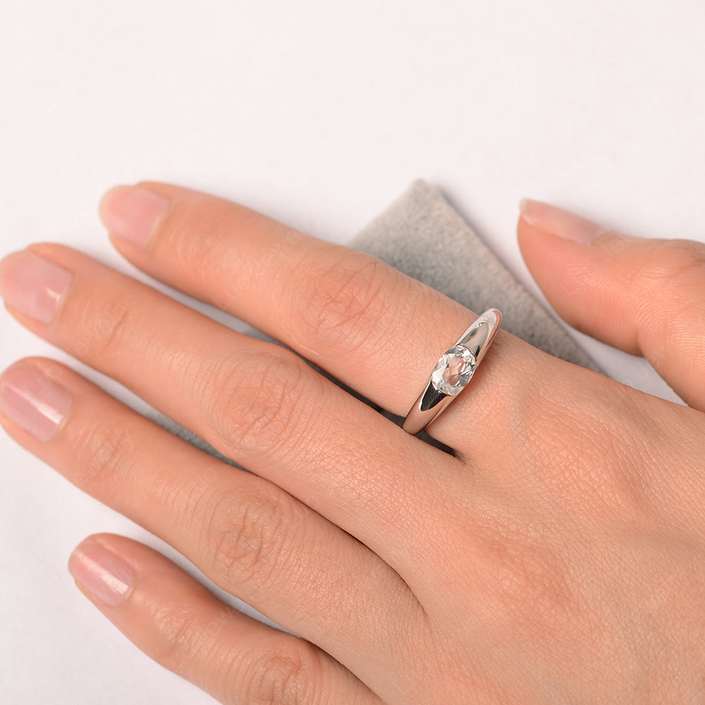 White Topaz Ring East West Bezel Set Engagement Ring - LUO Jewelry