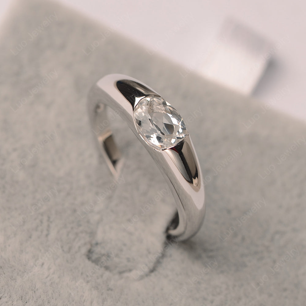 White Topaz Ring East West Bezel Set Engagement Ring - LUO Jewelry