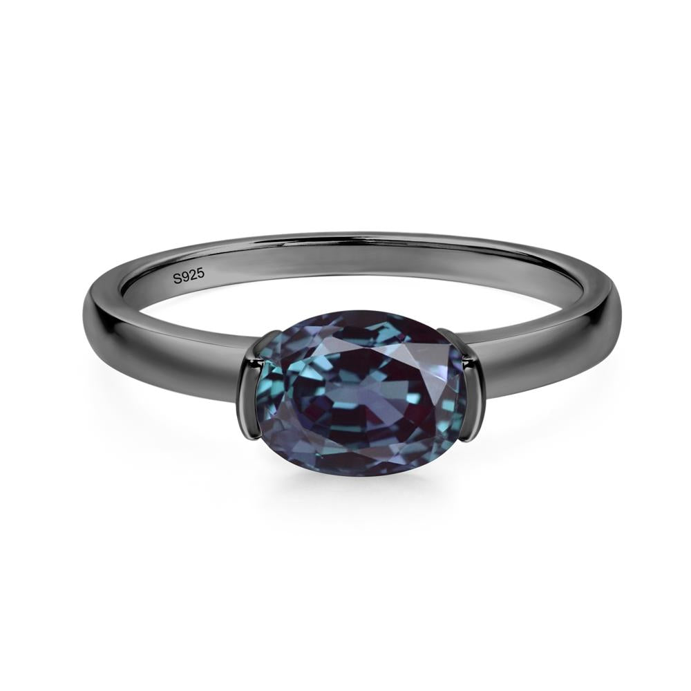 Oval Lab Grown Alexandrite Horizontal Engagement Ring - LUO Jewelry #metal_black finish sterling silver