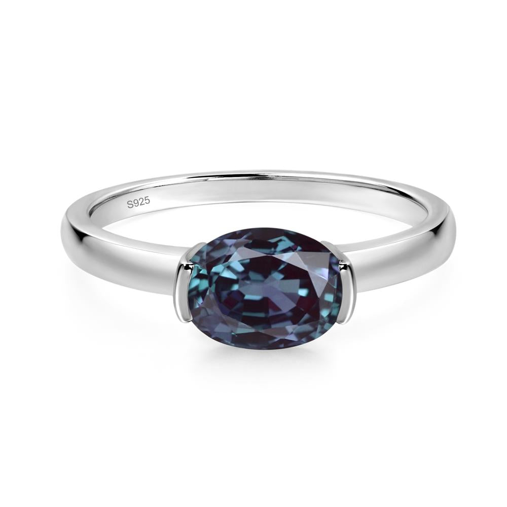 Oval Lab Grown Alexandrite Horizontal Engagement Ring - LUO Jewelry #metal_sterling silver