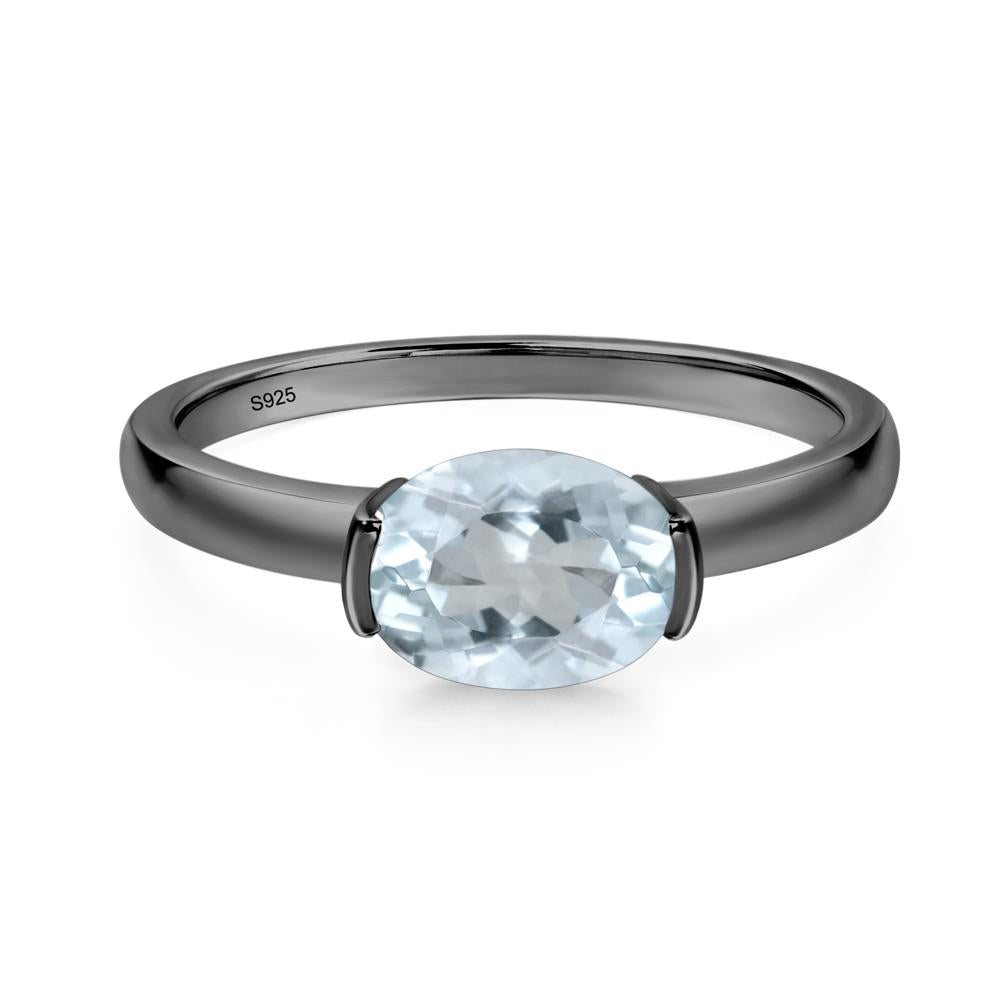 Oval Aquamarine Horizontal Engagement Ring - LUO Jewelry #metal_black finish sterling silver