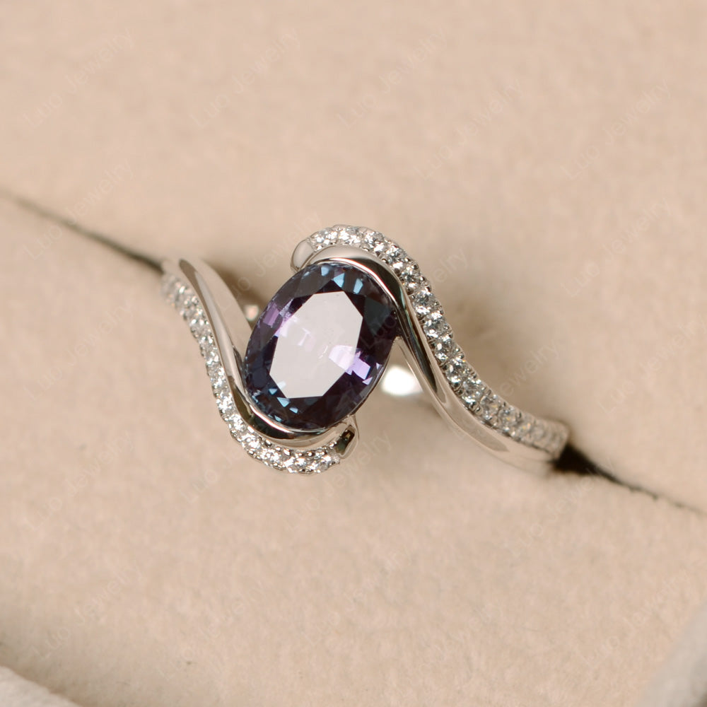 Oval Bezel Alexandrite Engagement Ring Silver - LUO Jewelry