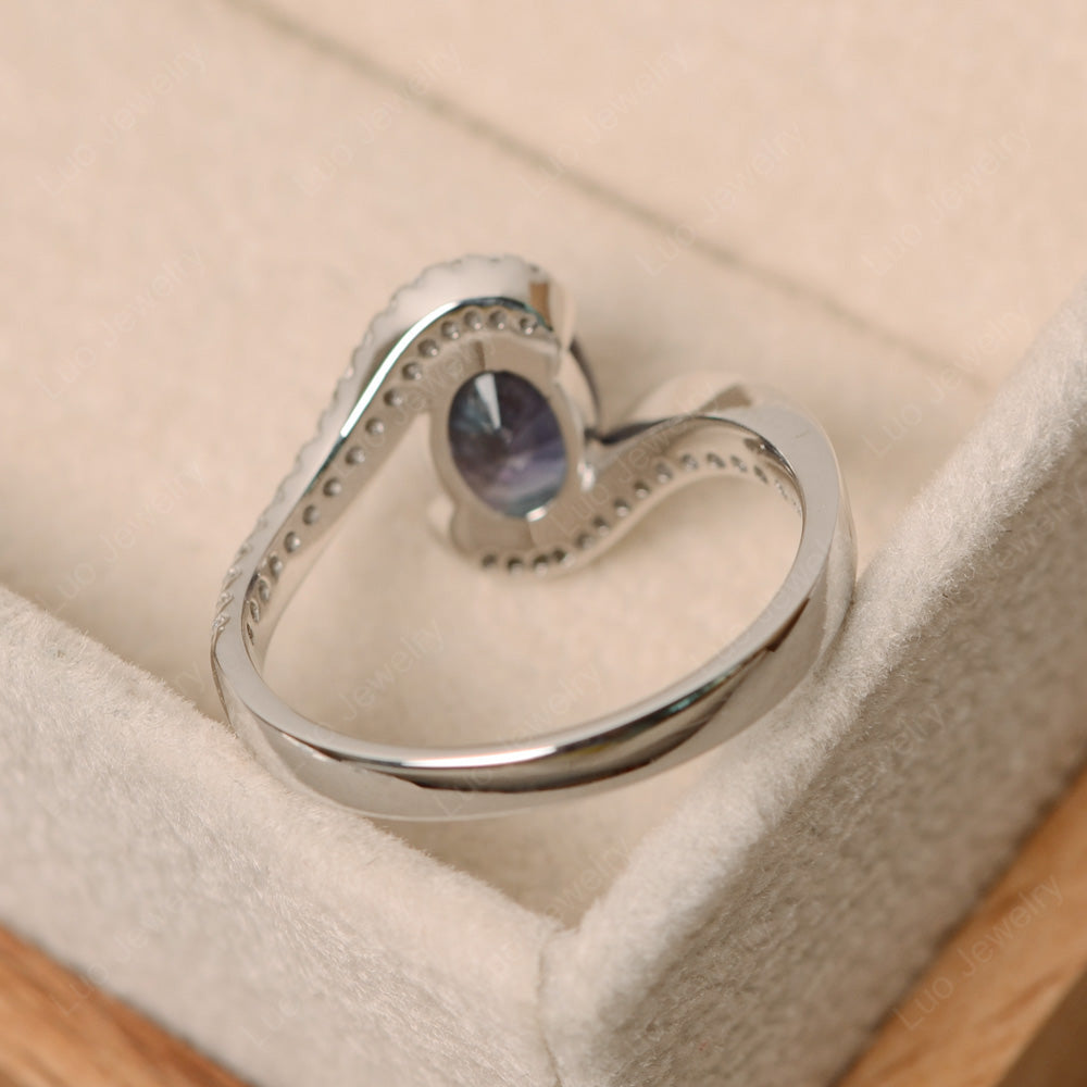 Oval Bezel Alexandrite Engagement Ring Silver - LUO Jewelry