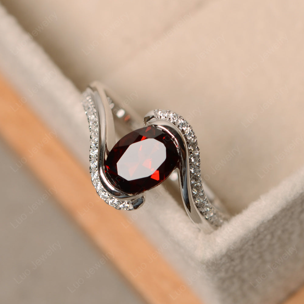 Oval Bezel Garnet Engagement Ring Silver - LUO Jewelry