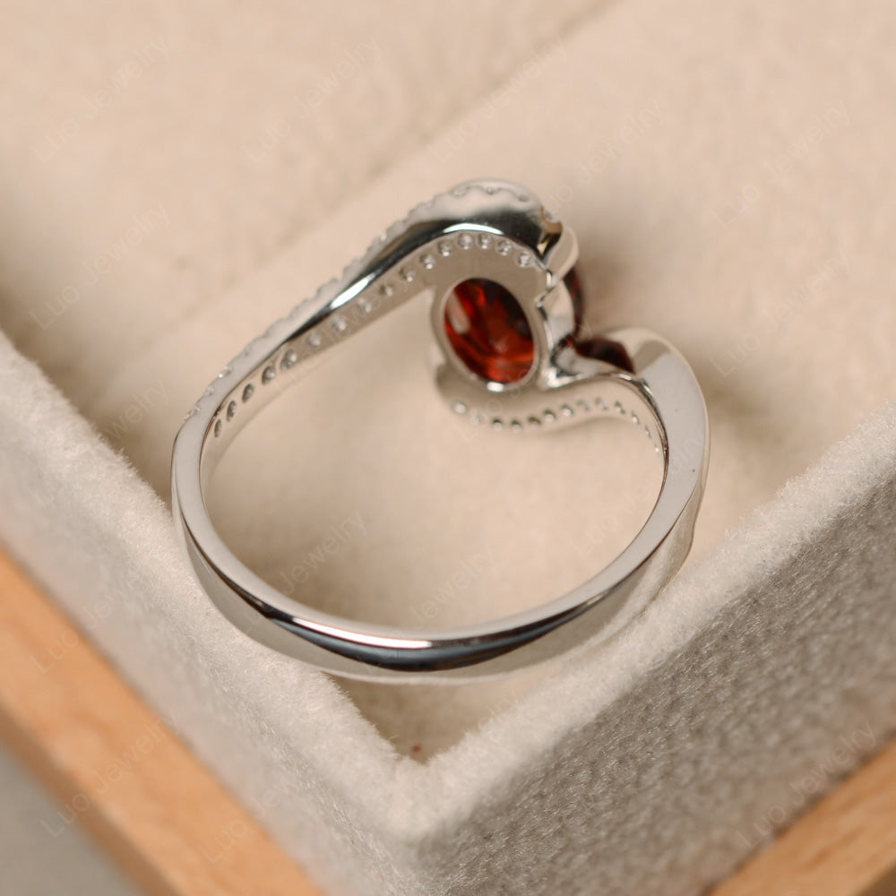 Oval Bezel Garnet Engagement Ring Silver - LUO Jewelry