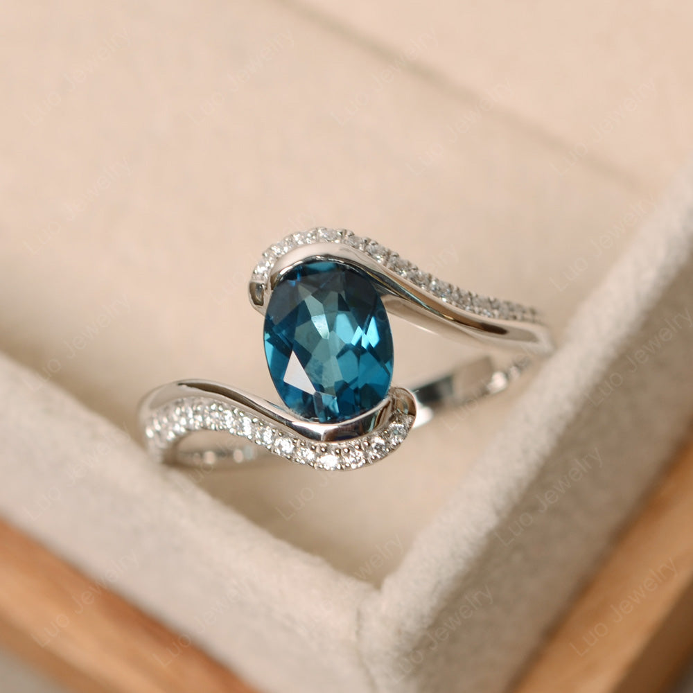 Oval Bezel London Blue Topaz Engagement Ring Silver - LUO Jewelry