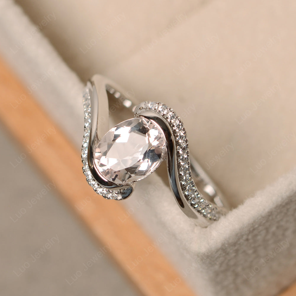 Oval Bezel Morganite Engagement Ring Silver - LUO Jewelry
