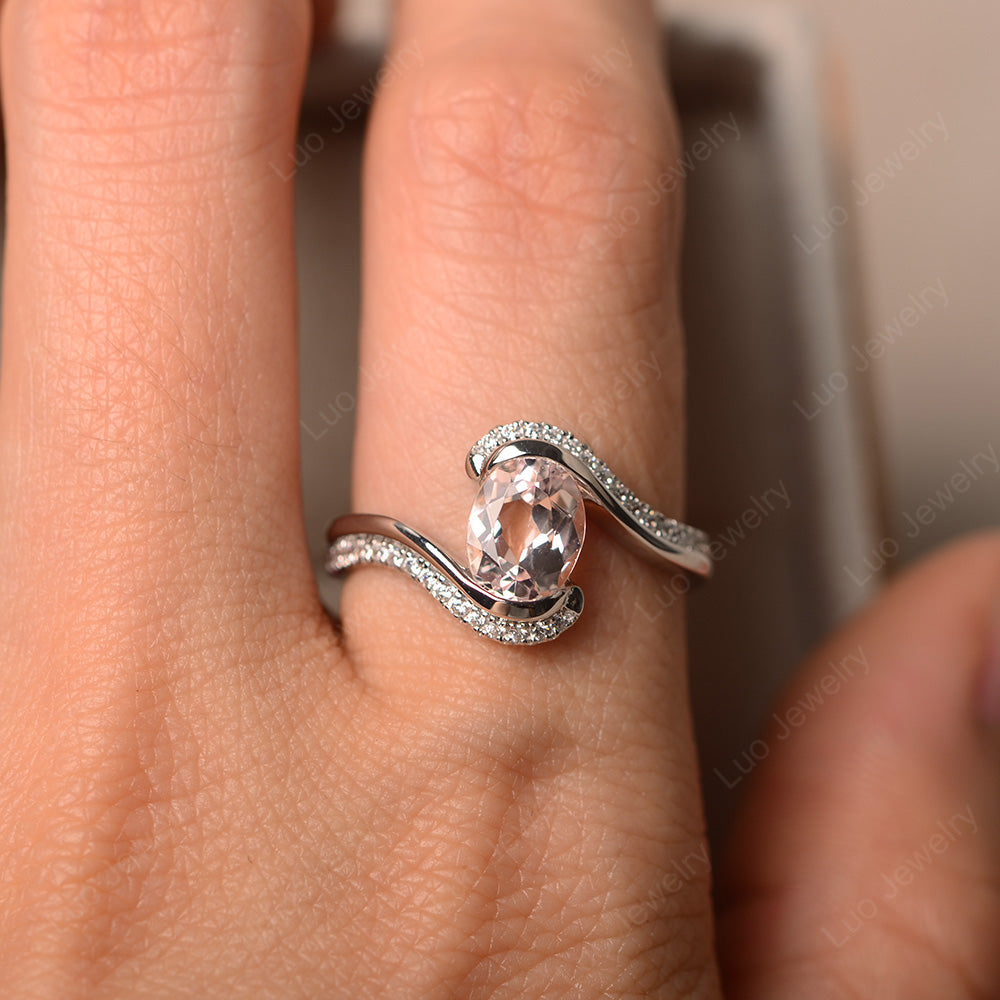 Oval Bezel Morganite Engagement Ring Silver - LUO Jewelry