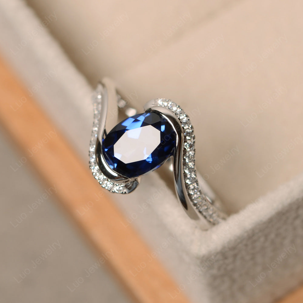Oval Bezel Lab Sapphire Engagement Ring Silver - LUO Jewelry