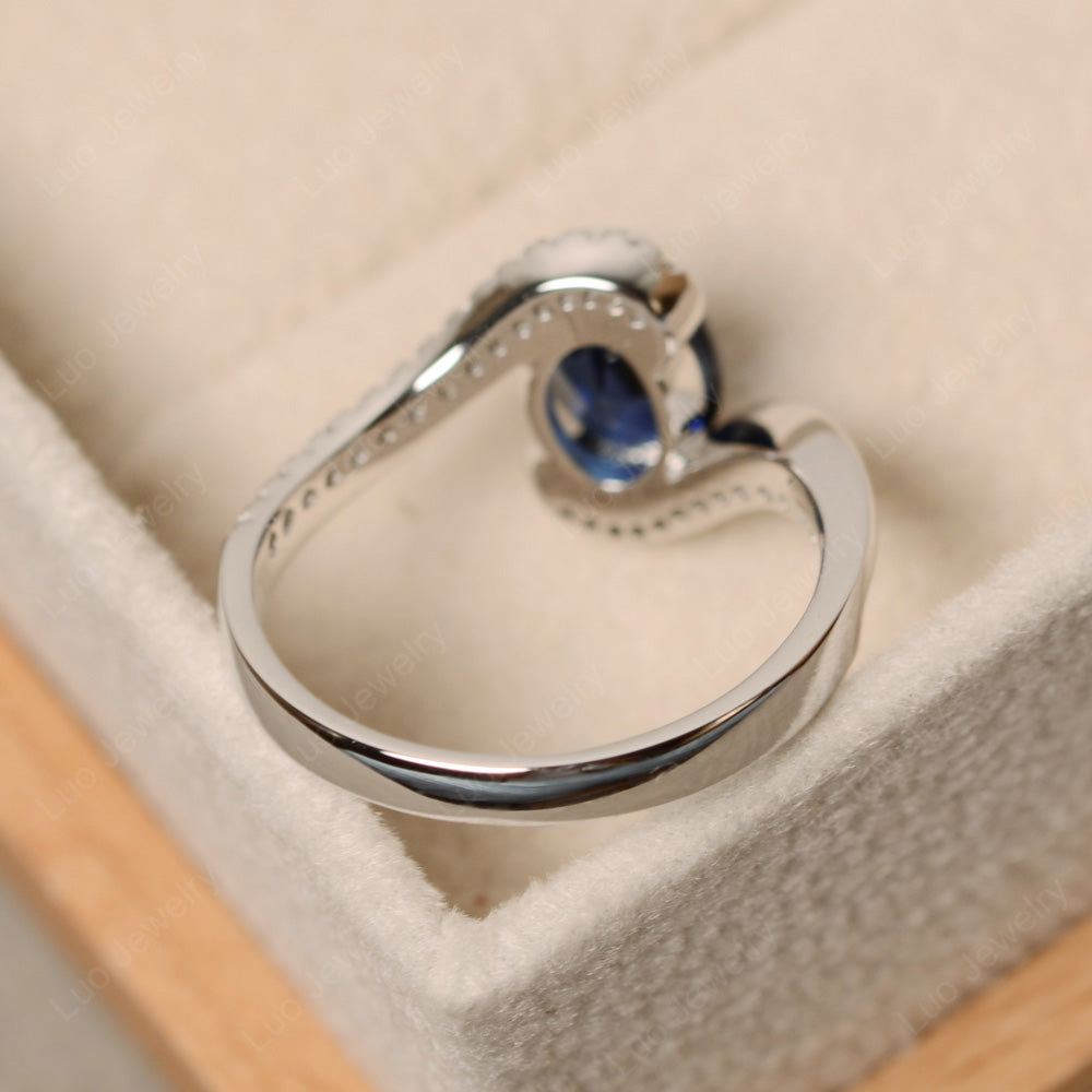 Oval Bezel Lab Sapphire Engagement Ring Silver - LUO Jewelry