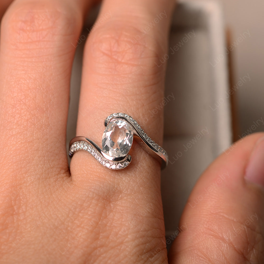 Oval Bezel White Topaz Engagement Ring Silver - LUO Jewelry