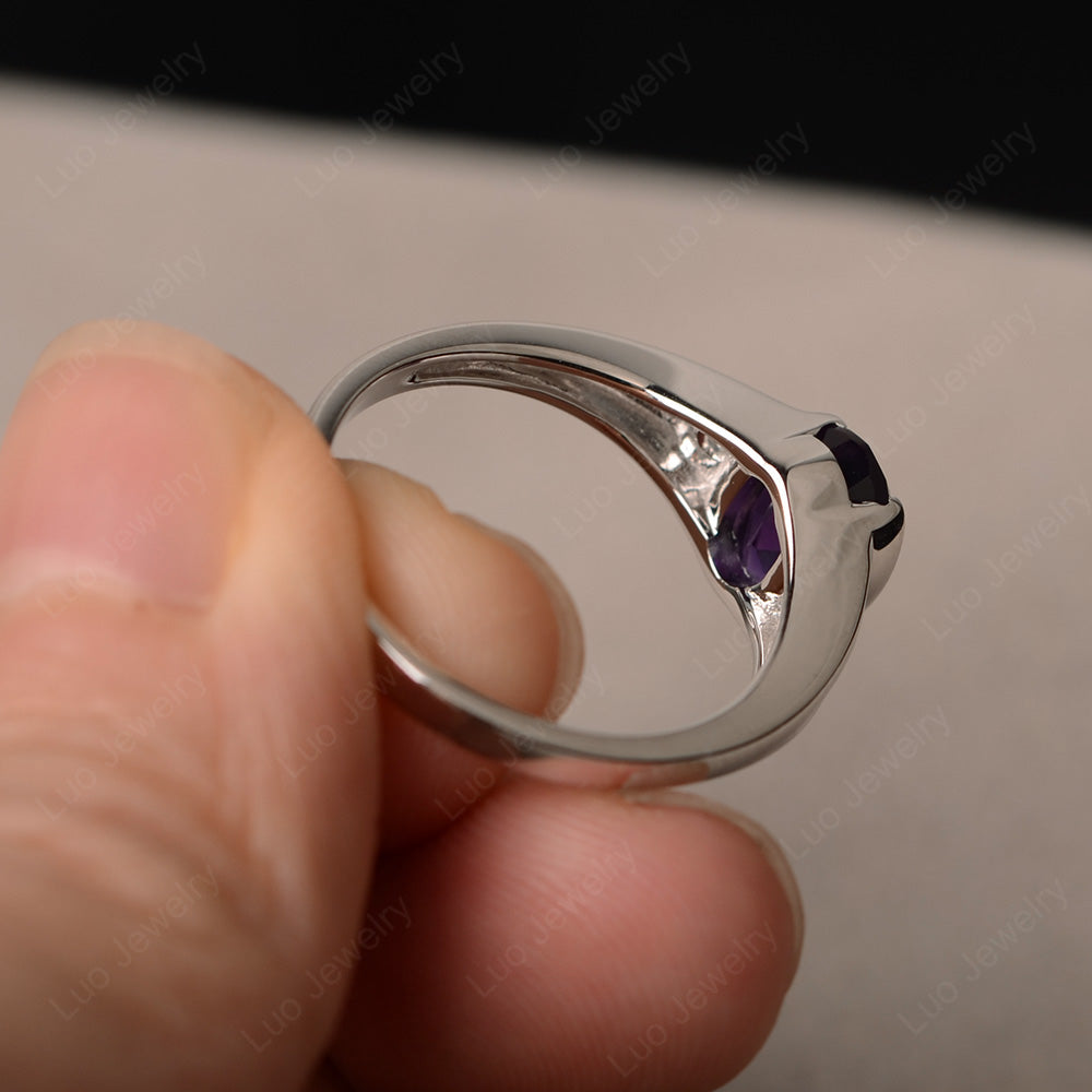 Half Bezel Set Oval Amethyst Engagement Ring - LUO Jewelry