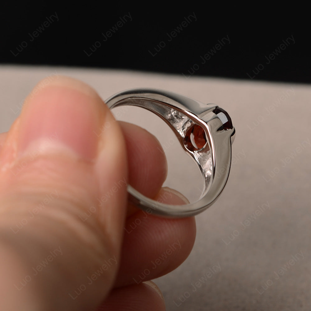 Half Bezel Set Oval Garnet Engagement Ring - LUO Jewelry