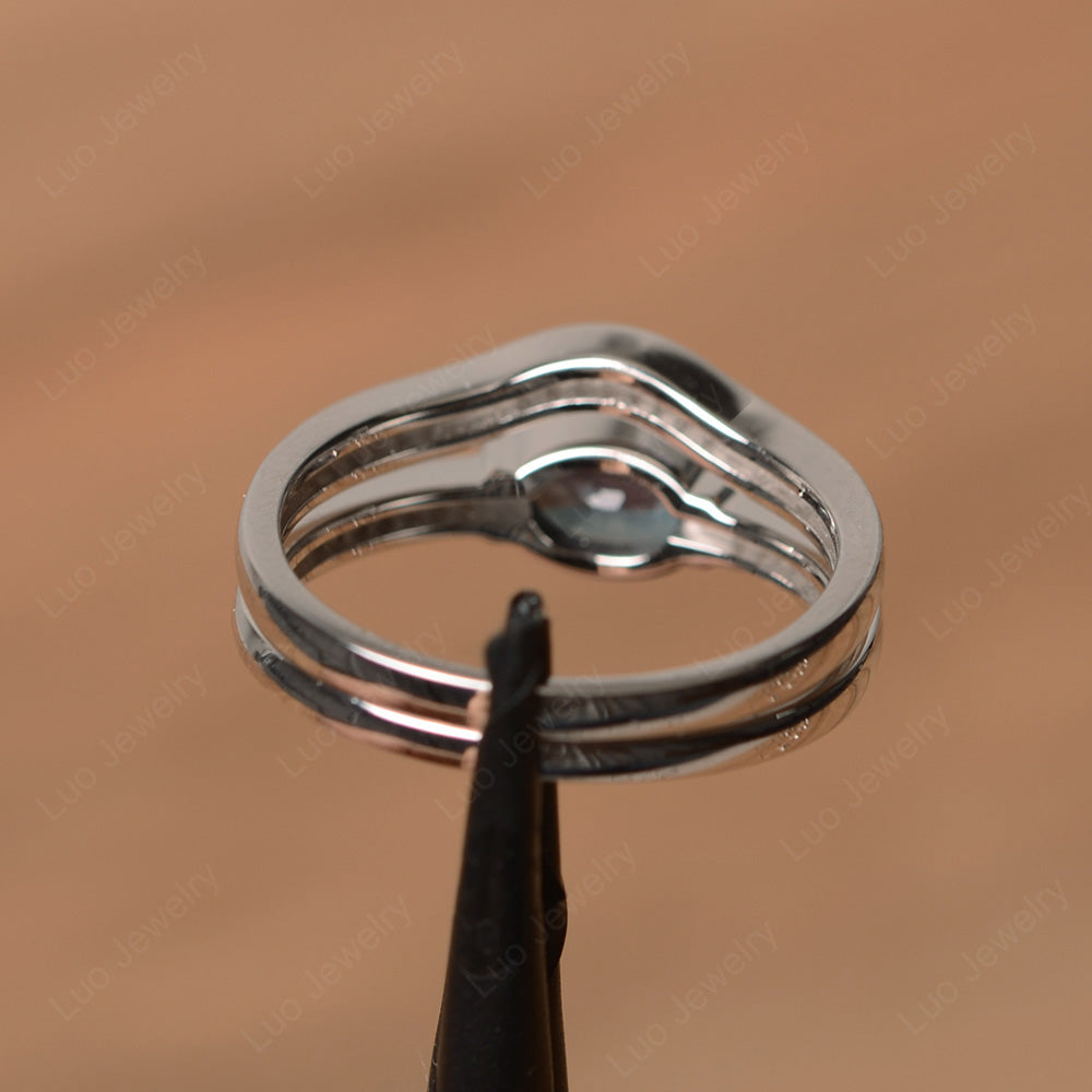 Oval Cut East West Alexandrite Bridal Set Ring - LUO Jewelry