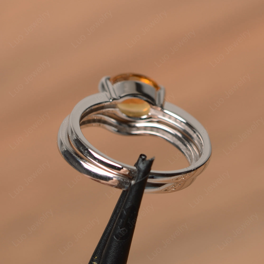 Oval Cut East West Citrine Bridal Set Ring - LUO Jewelry