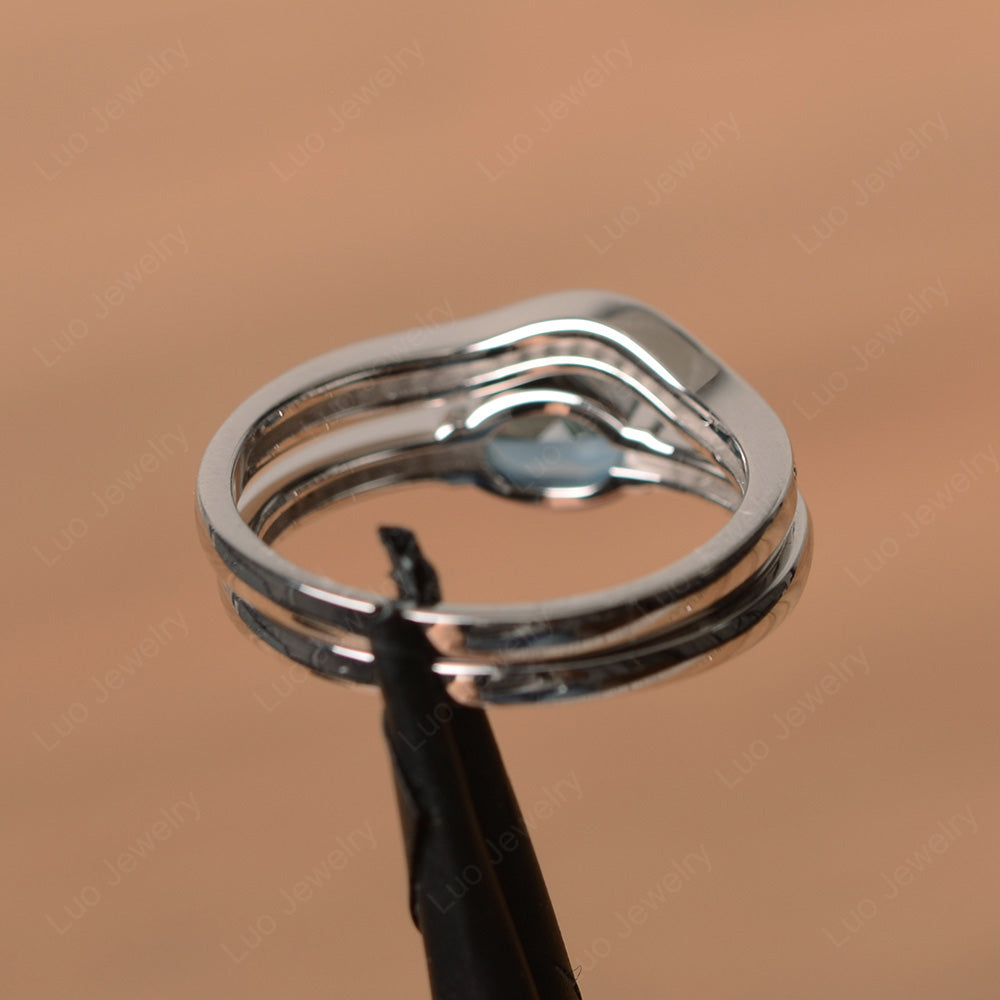 Oval Cut East West London Blue Topaz Bridal Set Ring - LUO Jewelry