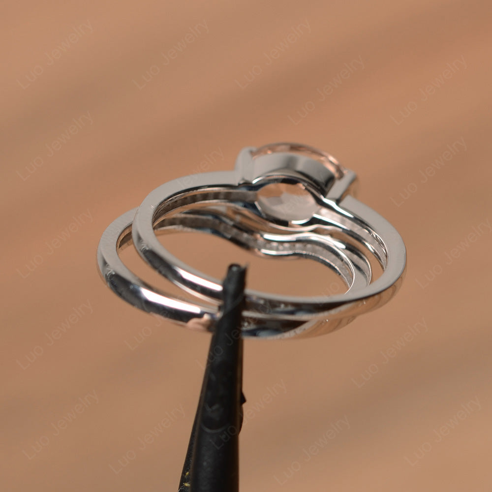 Oval Cut East West Morganite Bridal Set Ring - LUO Jewelry