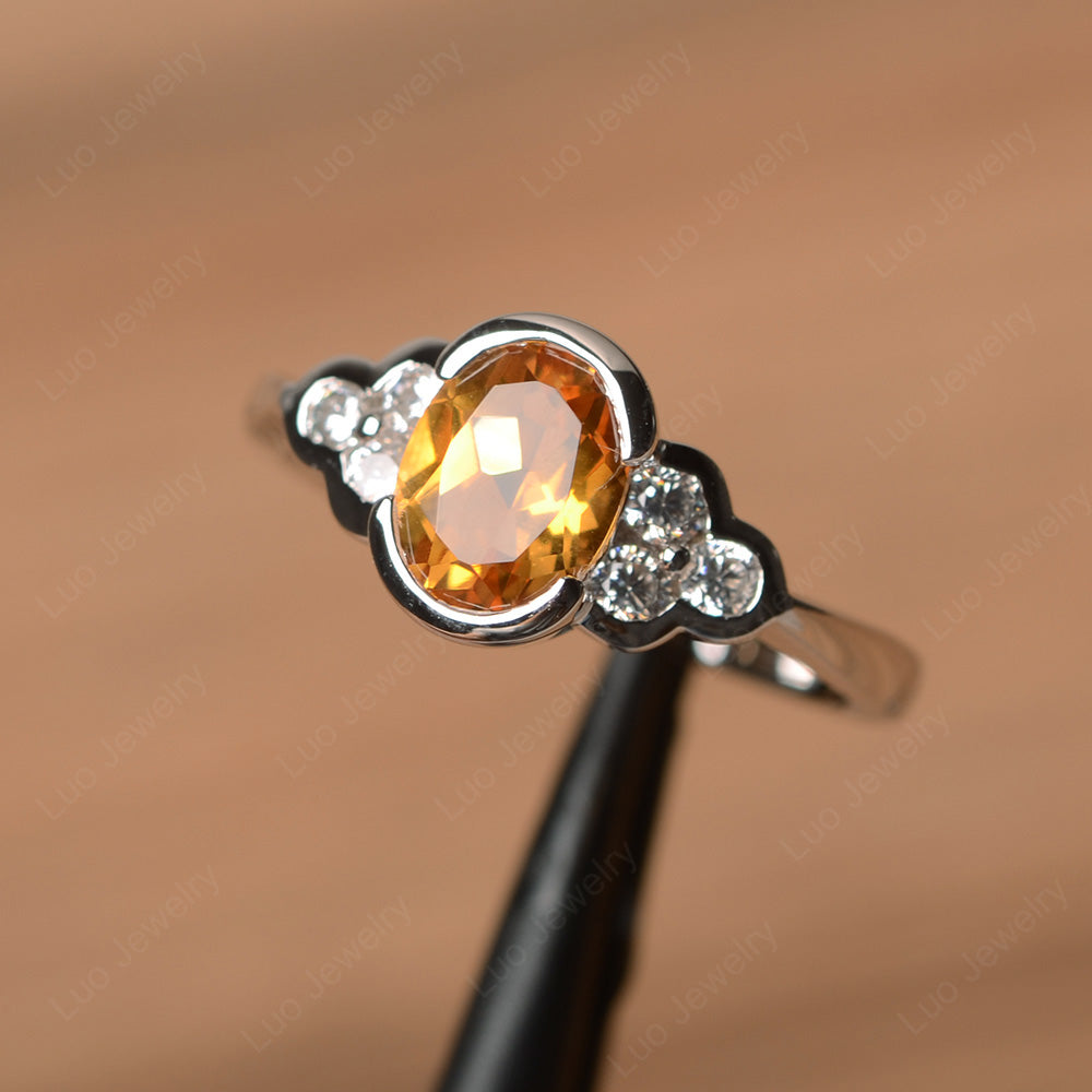 Oval Cut Bezel Set Citrine Engagement Ring - LUO Jewelry