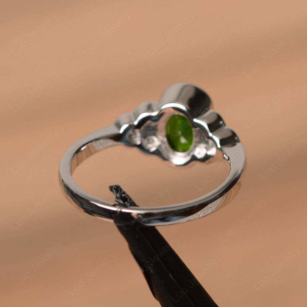 Oval Cut Bezel Set Diopside Engagement Ring - LUO Jewelry