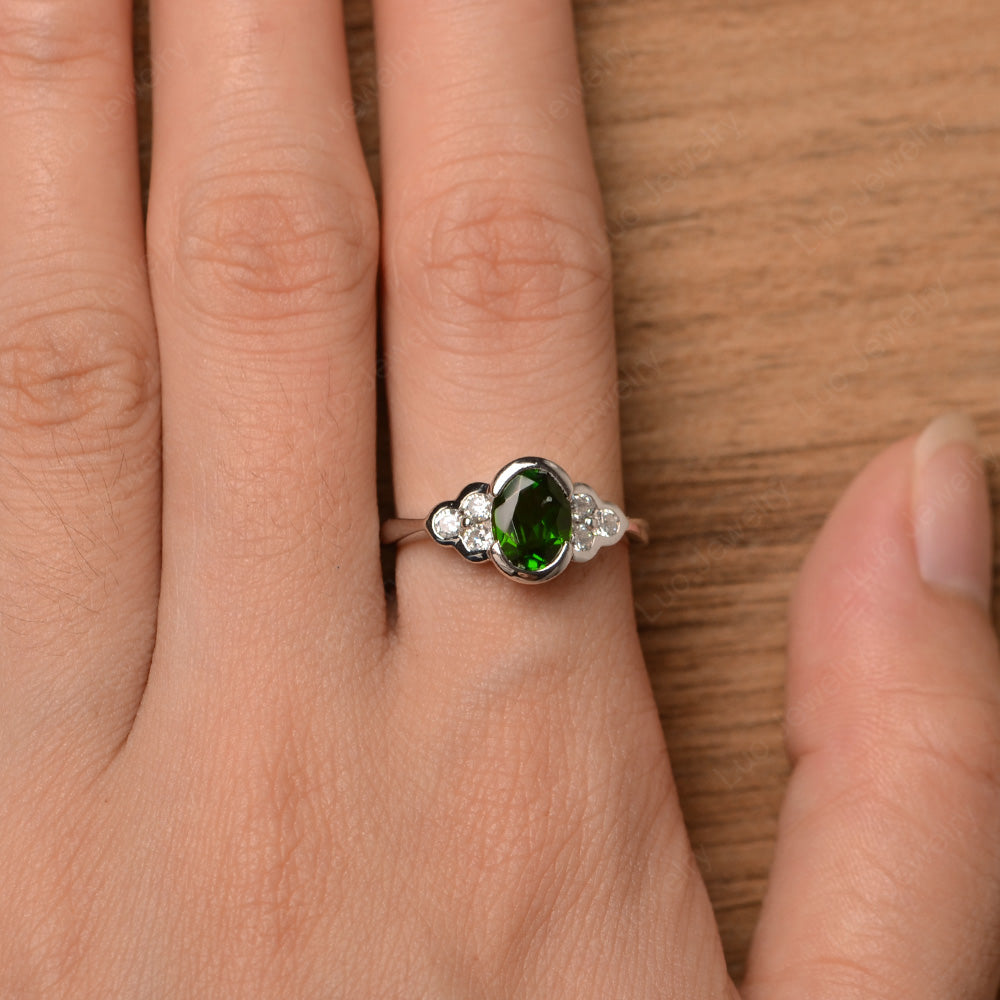 Oval Cut Bezel Set Diopside Engagement Ring - LUO Jewelry
