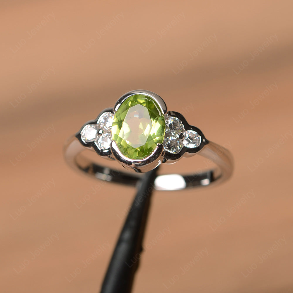 Oval Cut Bezel Set Peridot Engagement Ring - LUO Jewelry