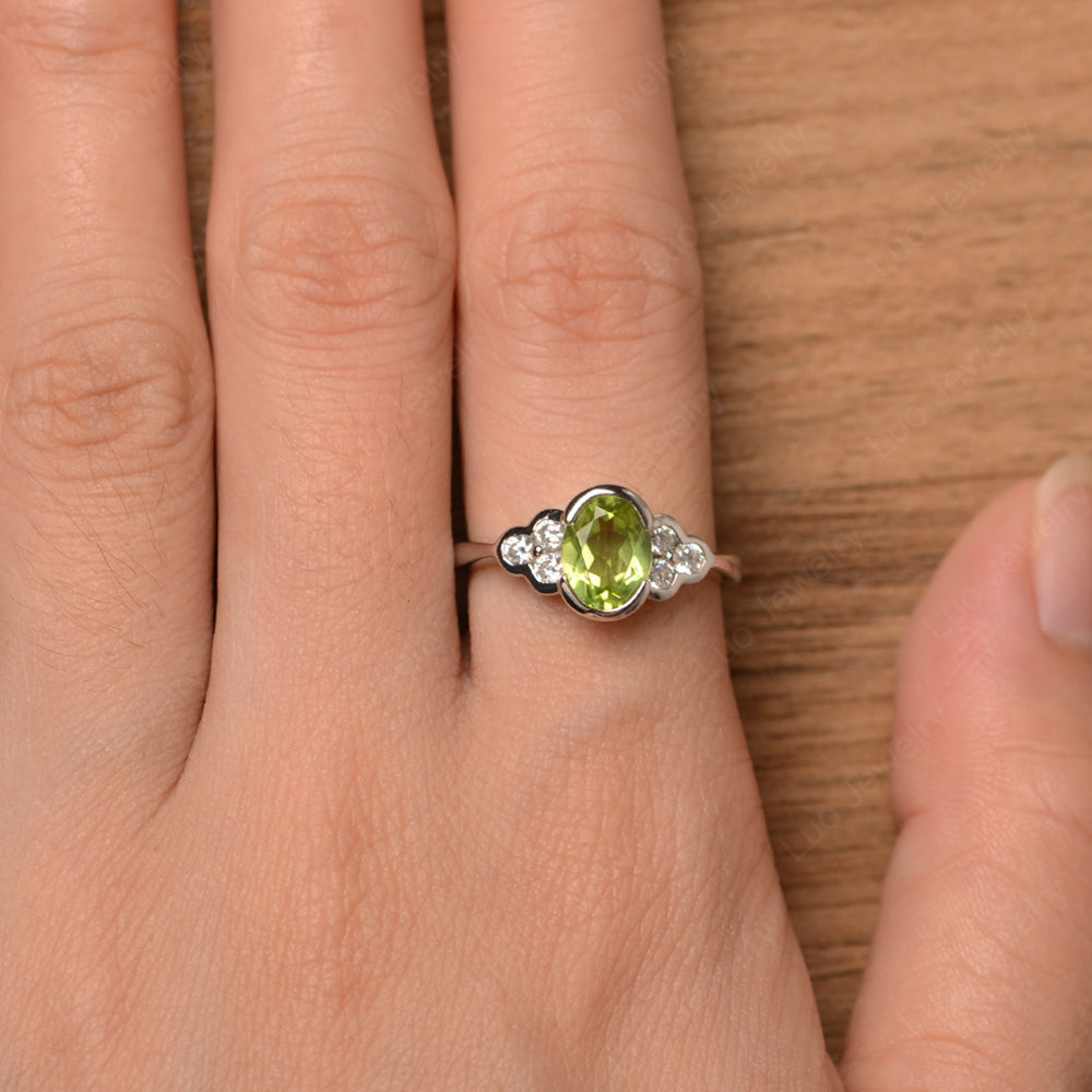 Oval Cut Bezel Set Peridot Engagement Ring - LUO Jewelry