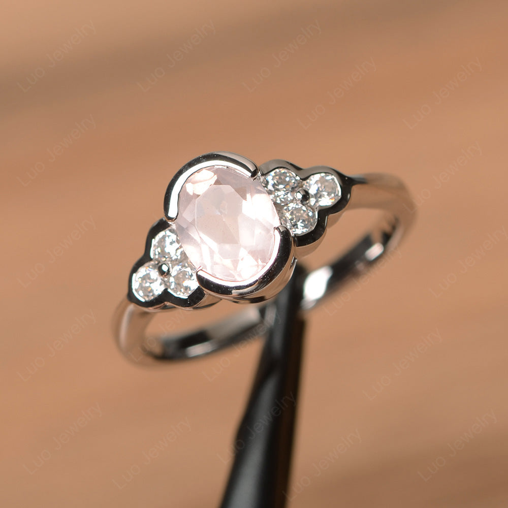Oval Cut Bezel Set Rose Quartz Engagement Ring LUO