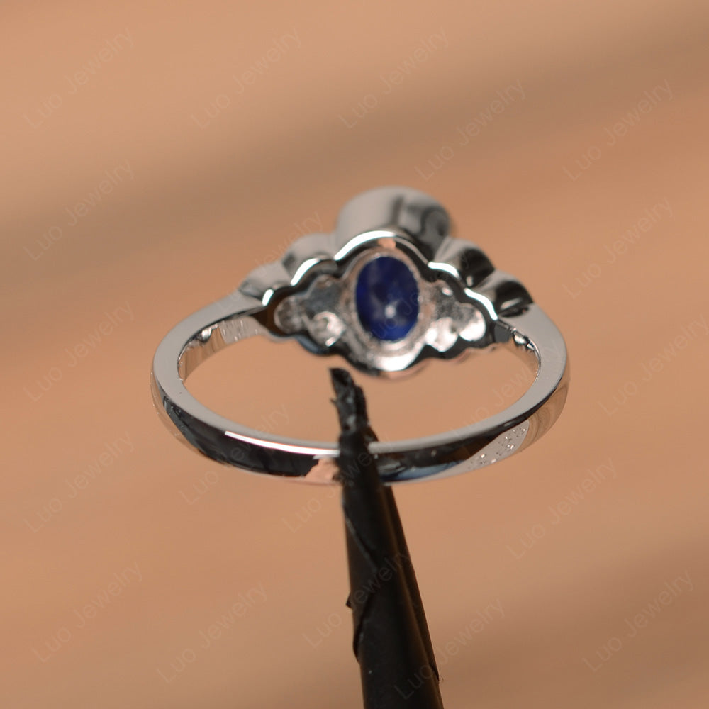 Oval Cut Bezel Set Lab Sapphire Engagement Ring - LUO Jewelry