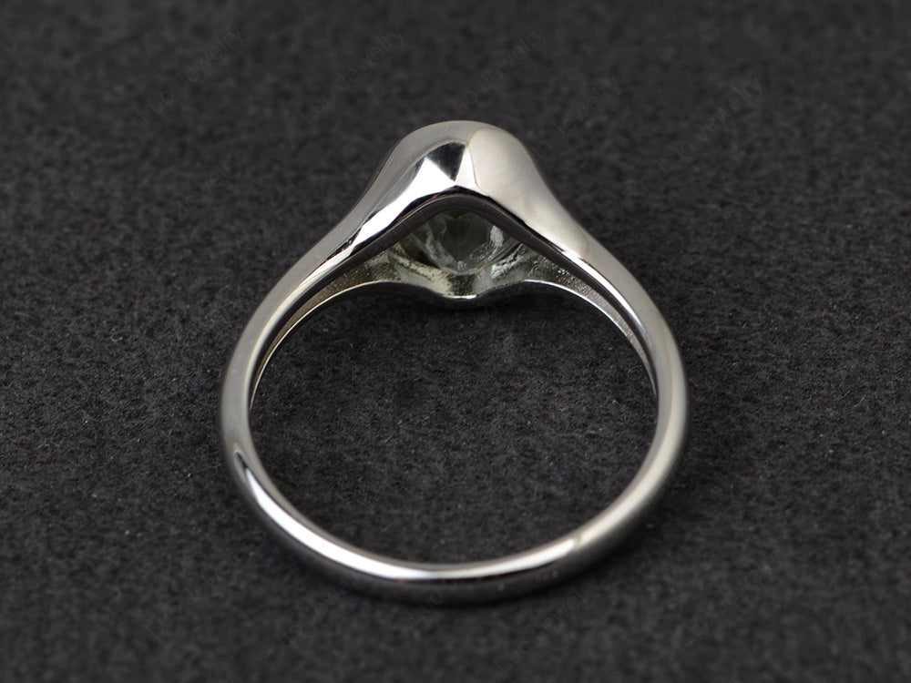 Simple Oval Bezel Set Green Amethyst Ring White Gold - LUO Jewelry