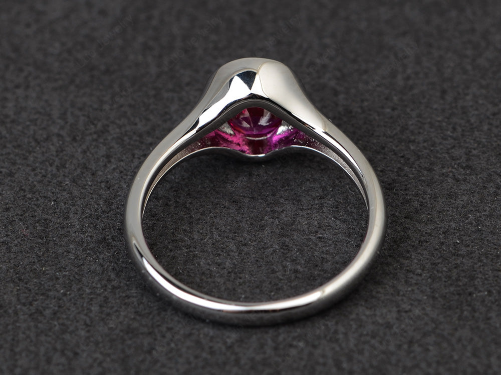 Simple Oval Bezel Set Ruby Ring White Gold - LUO Jewelry