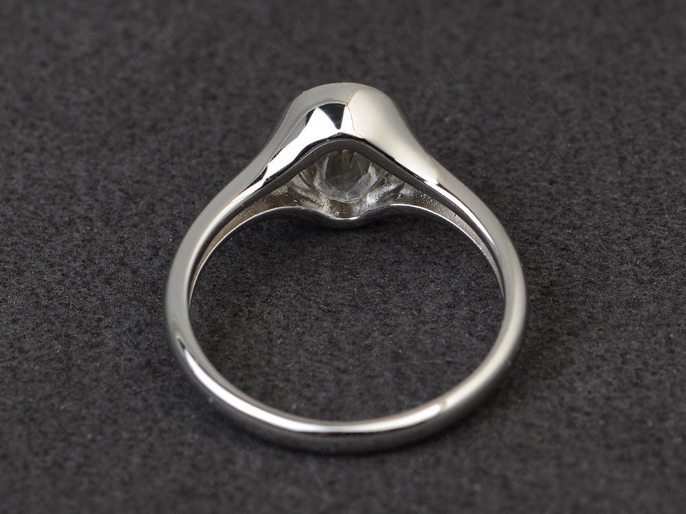 Simple Oval Bezel Set White Topaz Ring White Gold - LUO Jewelry