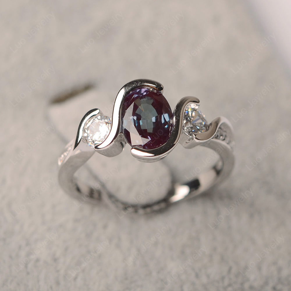 Oval Cut Alexandrite Bezel Set Ring Yellow Gold - LUO Jewelry