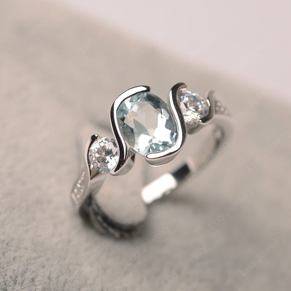 Oval Cut Aquamarine Bezel Set Ring Yellow Gold - LUO Jewelry