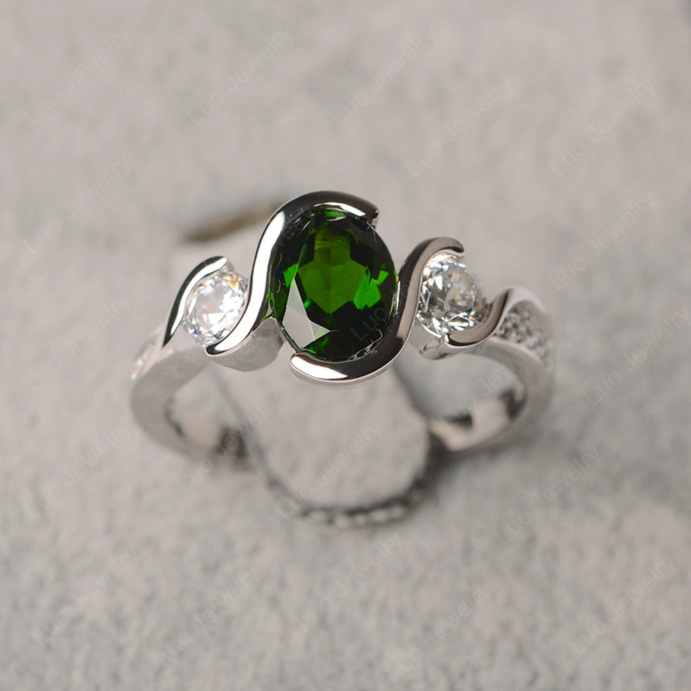 Oval Cut Diopside Bezel Set Ring Yellow Gold - LUO Jewelry