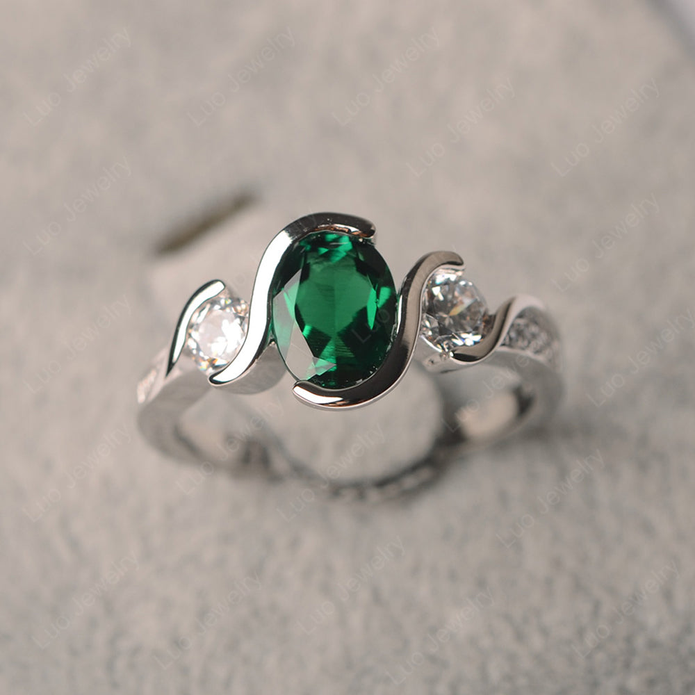 Oval Cut Lab Emerald Bezel Set Ring Yellow Gold - LUO Jewelry