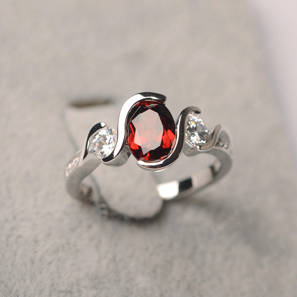 Oval Cut Garnet Bezel Set Ring Yellow Gold - LUO Jewelry